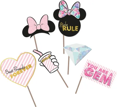 Immagine prodotto di Set di accessori fotografici Minnie Mouse photobooth 6 pezzi colorati metallizzati - taglia unica