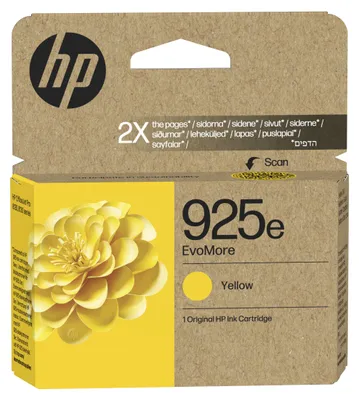 Obrázok produktu pre HP Žltá originálna atramentová kazeta 925e EvoMore, Vysoký (XL) výnos, Žltá, 1 kusov, 800 strany, Balenie po jednom kuse