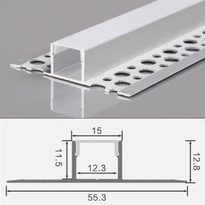 Produktbild von 2m LED Alu Profil Unterputz Rigips Trockenbau Schiene Kanalprofil mit Milchglas Abdeckung Kanal System für LED-Streifen Profil H-8