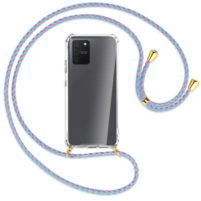 Produktbild von Handykette Backcover-Schutzhülle mit Band (Metall goldfarben) für Samsung Galaxy S10 Lite - pink/mint
