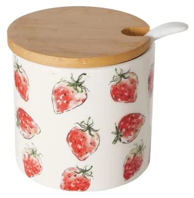 Produktbild von Keramikbehälter mit Löffel und Bambusdeckel, ERDBEERE