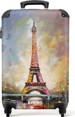 Produktbild von NoBoringSuitcases.com® Koffer Handgepäck Trolley Rollkoffer Kleine Reisekoffer mit 4 Rollen - Eiffelturm - Ölgemälde - Paris - Cabin Size < 55x40x23 cm & 55x40x20 cm - Fotokoffer - Kabinenkoffer - BoardgepäckHandgepäck Koffer 55x35x20 cm, 36L,