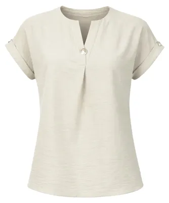 Imagen del producto de REGINA FASHION: Blusa de mujer con botones decorativos. Manga corta, elegante y cómoda. Blusa para mujer