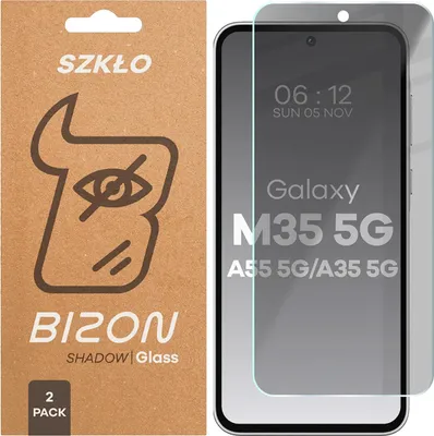 Produktbild von Gehärtetes Glas mit Privatschutzfilter für Galaxy M35 5G / A35 5G / A55 5G, Bizon Glass Clear Shadow Duo, getönt, 2 Stück