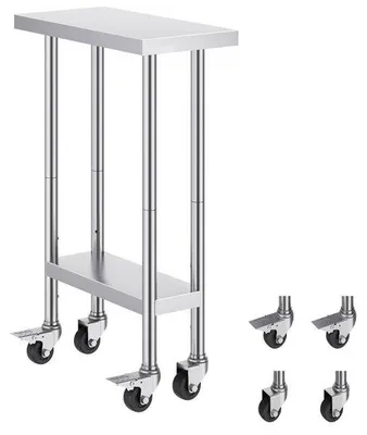 Obrázok produktu pre Pracovný stôl z nehrdzavejúcej ocele - Komerčný prípravný stôl 61x35cm - Mobilný s kolieskami - Profesionálny kuchynský stôl pre gastronómiu