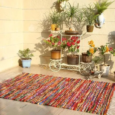 Zdjęcie produktu dla Unyqoos® Kolorowy, ręcznie tkany dywan w stylu boho, 152 x 91 cm, z frędzlami, dwustronny – dywan do salonu, sypialni i przedpokoju