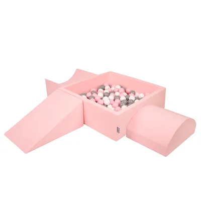 Immagine prodotto di KiddyMoon parco giochi in schiuma con piscina di palline quadrata (300 palline) pozzi di palline per il gioco del bambino percorsi ad ostacoli in piscina,  eu, rosa:bianco/grigio/rosa polvere