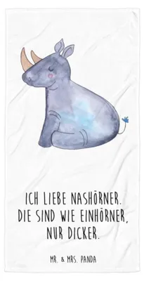 Produktbild von Mr. & Mrs. Panda Handtuch Einhorn Nashorn - Weiß - Geschenk, Badelaken, Glitzer, Badehandtuch, Strandtuch, Unicorn, Lustig, Regenbogen, Duschtuch, Zoo, Baumwollhandtuch