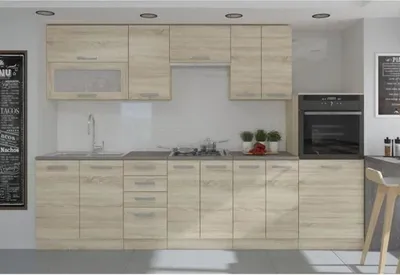 Image de LASSEN Cuisine complète 300 cm avec four demi-colonne et hotte aspirante - Chêne Sonoma