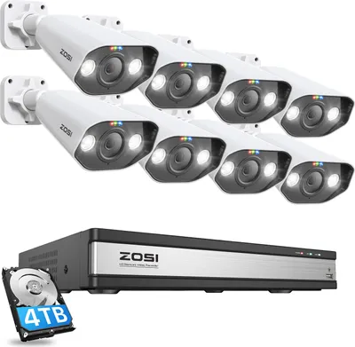 A set of security cameras and a DVR system are displayed against a white background.