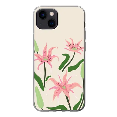 Produktbild von MuchoWow® Handyhülle Schutzhülle Hülle für iPhone 13 mini Blume - Rosa - Blätter Silikon Softcase Handy Hülle - Softcase