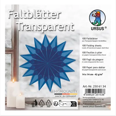 Produktbild von Ursus 2506100 - Faltblätter aus dunkelblauem Transparentpapier, ca. 14 x 14 cm,