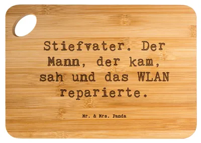 Produktbild von Mr. & Mrs. Panda Holzbrett Spruch Stiefvater Held - Transparent - Geschenk, Familienmitglieder, Stiefkinder, Familie, Hackbrett, Schneidebrett, Technik, Liebe, reparierte