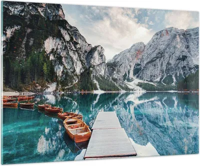 Produktbild von Bilder auf glas - Einteilig - Boote Berge Hafen - 100x70cm - Glasbilder - Wandbilder - Bilder - zum Aufhängen bereit - Wanddekoration aus Glas - Glas Bilder - Wandbild auf Glas - GAA100x70-5068