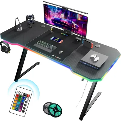 Obrázek produktu pro Herní stůl, povrch z uhlíkových vláken, design ve tvaru písmene Z, s LED osvětlením