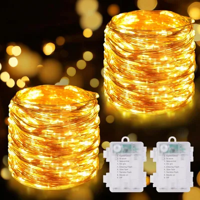 Lichterkette 10m 100 LED warmweiß, 8 Modi, 2er-Set