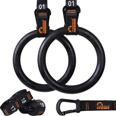 Produktbild von Majestic Sport Turnringe Gynmastikringe Gym Rings Training Outdoor aus Kunststoff inkl. Verstellbarer Gurte