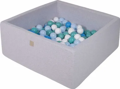 Produktbild von MeowBaby® Quadrat Bällebad für Babys 90x90x40cm/300 Bällen 7cm Kinder Bällepool, Baumwolle, Hellgrau: Weiß/Blau/Türkis/BabyBlau