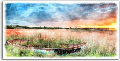 Produktbild von Coloray Canvas 120x60  Wandbild Leinwand Bilder Fischerboot Bürsten Himmel Landschafts