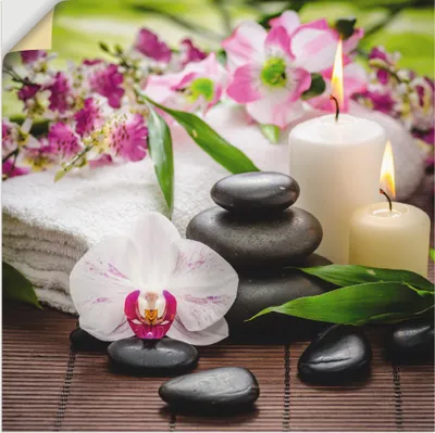 Produktbild von ARTland Wandbild, selbstklebend Spa Orchideen Bambus Kerze Größe: 40x40 cm