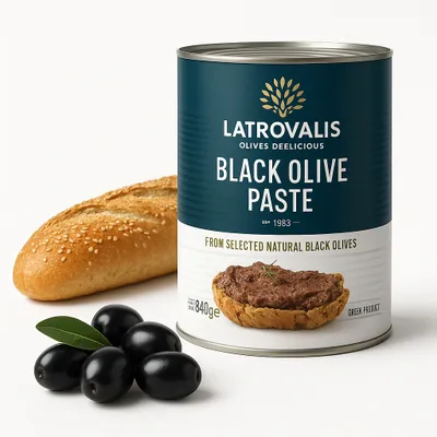 Produktbild von Latrovalis Schwarze Olivenpaste 840 g – Aufstrich aus Amfissa-Oliven, Griechische Olivencreme