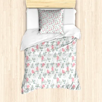 Produktbild von ABAKUHAUS Blumen Mantele, Rosenblätter Blüten, Milbensicher Allergiker geeignet mit Kissenbezügen, 135 cm x 200 cm - 80 x 80 cm, Pale Pink Türkis