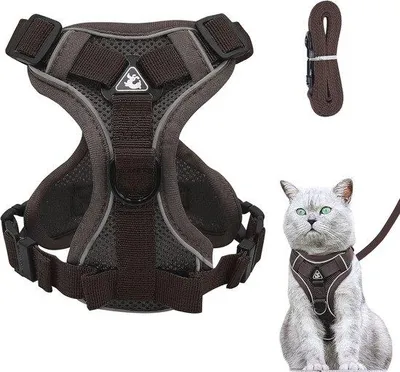 Produktbild von Famanu Katzenharness verstellbar mit Anti-Entweichschutz - weiches Harness für Katzen und Welpen - braun L