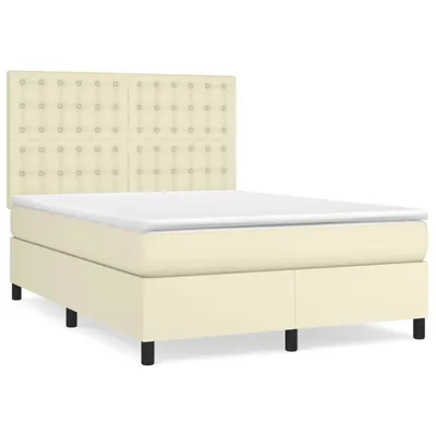 Zdjęcie produktu dla vidaXL Łóżko sprężynowe z materacem kremowe 140x190 cm imitacja skóry