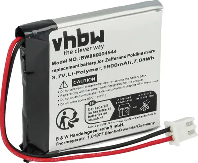 Produktbild von vhbw Akku kompatibel mit Zafferano POLDINA MICRO, LD0490F3 Tischlampe, Nachttischlampe (1900 mAh, 3,7 V, Li-Polymer)