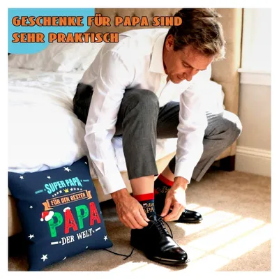 Produktbild von Geschenk für Väter zu Weihnachten, Männerkissen mit Taschen zum Befüllen, Geburtstagsgeschenk für Männer, lustiges Männergeschenk mit Kissenbezug 45x45CM, Socken und Schlüsselanhänger