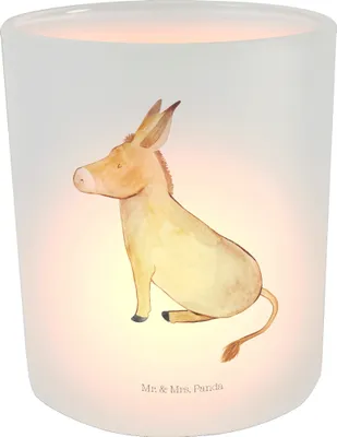 Produktbild von Mr. & Mrs. Panda Outdoor Windlicht Esel - Transparent - Geschenk, Mut, aus Glas, Positive Gedanken, Ziel, Tisch, Teelichthalter, Lustige Sprüche, Kerzenhalter, Erfolg