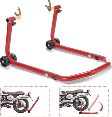 Immagine prodotto di TolleTour cavalletto per moto 300 kg cavalletto di montaggio per ruota posteriore | adattatore U-Type| capacità di carico cric moto moto rosso