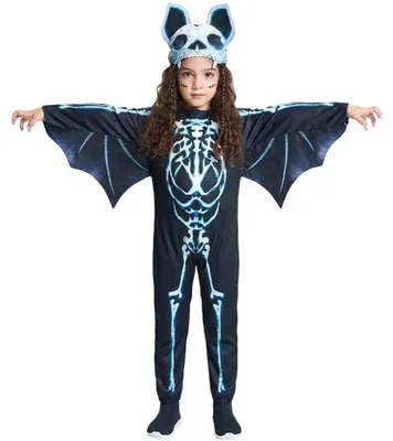 Immagine prodotto di Costume da bambina, scheletro, pipistrello, ideale per Halloween, altezza 128 cm