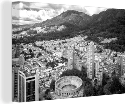 Produktbild von OneMillionCanvasses® - Leinwandbilder - 140x90 cm, Luftbildaufnahme von Bogota in Kolumbien - schwarz-weiß, Wandbilder Kunstdruck Wanddekoration