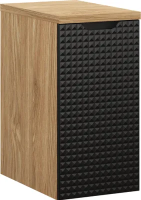 Obrázok produktu pre Úzka čierna kúpeľňová skrinka 30 cm s vrchnou doskou z olejovaného duba - moderný štýl