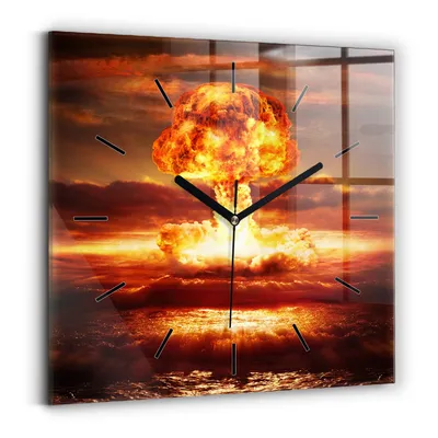 Produktbild von Wallfluent Wanduhr – Stilles Quarzuhrwerk - Uhr Dekoration Wohnzimmer Schlafzimmer Küche - Zifferblatt mit Striche - schwarze Zeiger - 30x30 cm - Atombombenexplosion