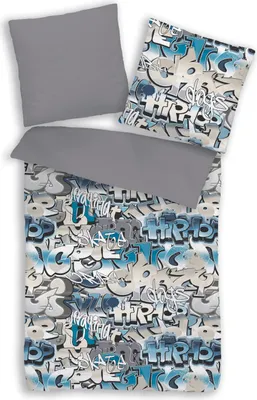 Produktbild von Graffiti Kinder-Bettwäsche 80x80 + 135x200 cm · Bettwäsche für Jungen / Teenager - 100% Baumwolle