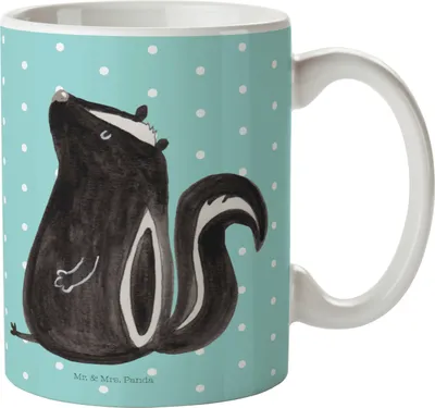 Produktbild von Mr. & Mrs. Panda Kaffeetasse Stinktier Sitzen - Türkis Pastell - Geschenk, Becher, Raubtier, Teetasse, Skunk, Büro, Pott, Recht, Tasse, Spruch, Kaffeebecher