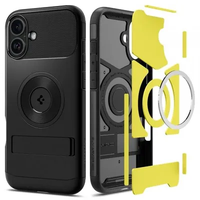 Productafbeelding van Spigen Slim Armor hoesje geschikt voor iPhone 16 - MagSafe - Zwart