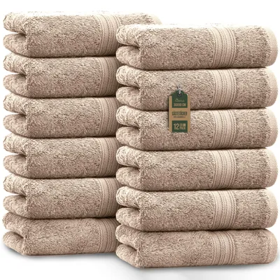 Immagine prodotto di Asciugamani da ospite in spugna confezione da 12 pezzi 30x50 cm, 100% cotone, sabbia
