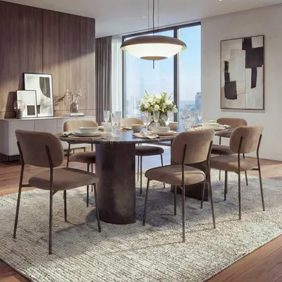 Imagen del producto de Juego de 6 sillas de comedor HWC-O26, sillas de cocina, sillas tapizadas, con estructura de metal y tapicería de tela/textil (330g/m²), color beige