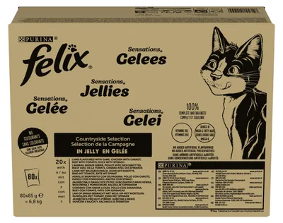 Productafbeelding van Purina Felix Sensations natvoer voor katten, met rundvlees, kip, eend, lam, 80 porties