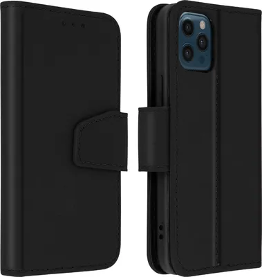 Produktbild von Avizar, Premium Rindsleder Klapphülle für Apple iPhone 12 Pro Max, Schwarz