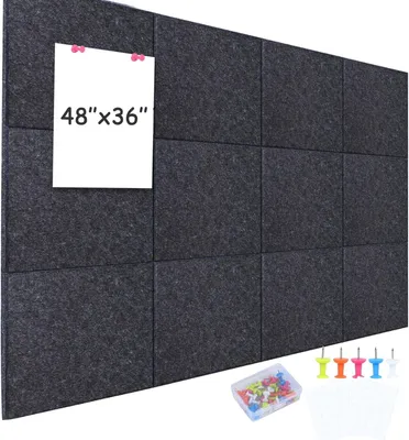 Produktbild von 12 große Filz-Pinnwände, selbstklebend, dekorativ, für Fotos, Memoboards, Bulletinboards, Wanddekoration für Büro, Zuhause, Schule, grau (120x90cm)