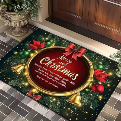 Immagine prodotto di Tappetino antiscivolo a tema natalizio, lavabile, 45x75 cm, ideale come zerbino d'ingresso per raccogliere lo sporco