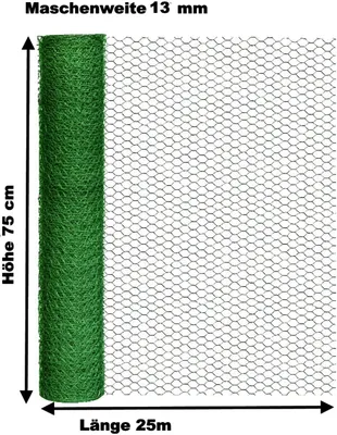 Produktbild von Hasendraht grün 75cm x 25m Drahtgeflecht sechseckig Pflanzenschutz 13mm Draht