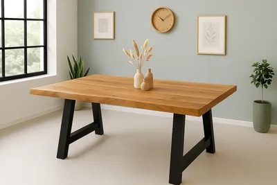 Produktbild von Esstisch Baumkante Akazie massiv 50mm Natur 260 x 100 cm A-Gestell schwarz CALI