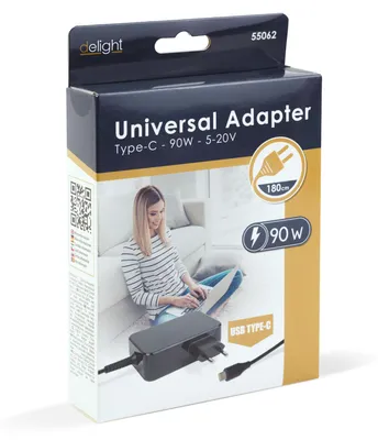 Obrázok produktu pre Nabíjačka USB-C pre notebooky 90 W – Power Delivery – 5–20 V – kábel 1,8 m – rýchla nabíjačka – čierna [55062]