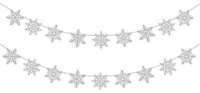 Image de Guirlande de flocons de neige, 2 pièces, argentée brillante, décorations d'hiver et de Noël