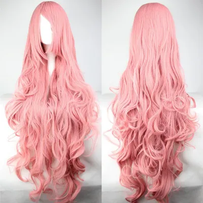 Produktbild von Rosa natürliche lange lockige Perücke Frauen Mode flauschiges Haarteil für Cosplay Party